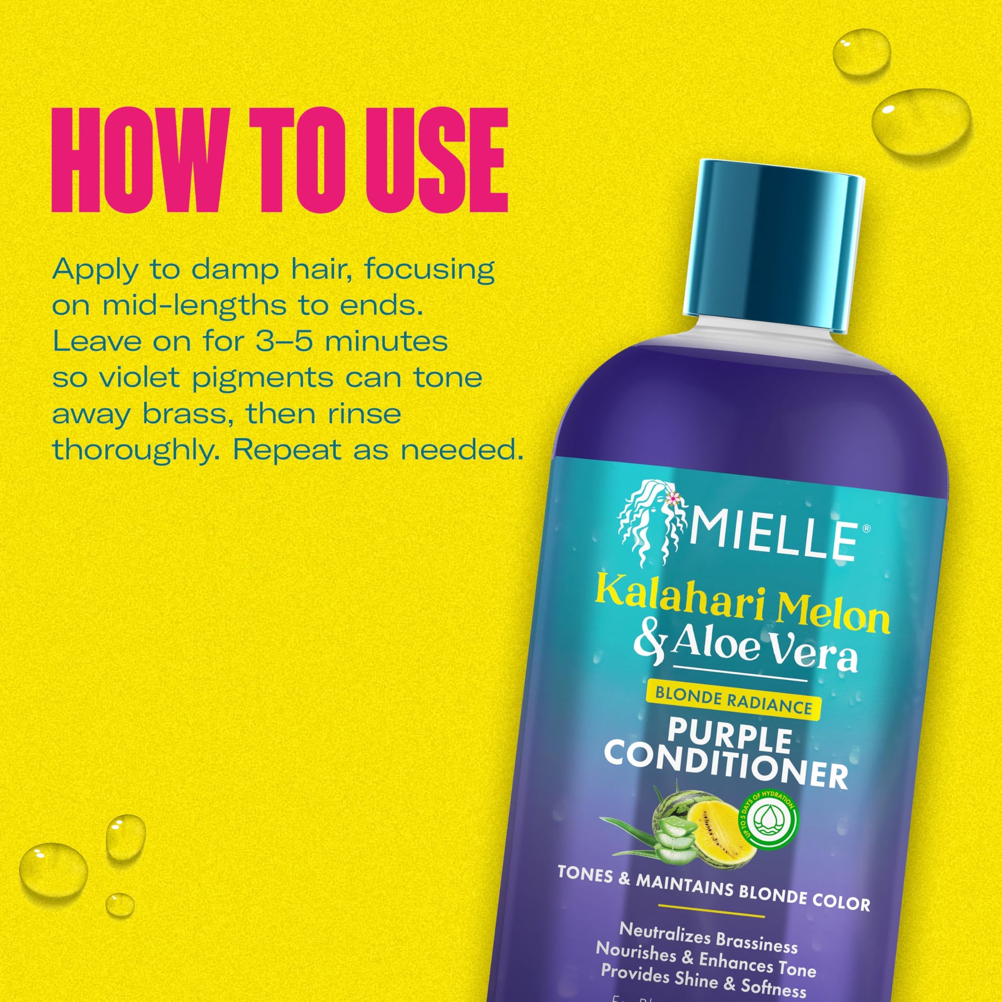 Gold Mielle Kalahari Melon & Aloe Vera Purple Conditioner, Blonde Radiance Toning Conditioner for Brassy Hair, Moisturizing & Color-Safe for Blonde & Textured Hair, Sulfate-Free, 12 Ounce