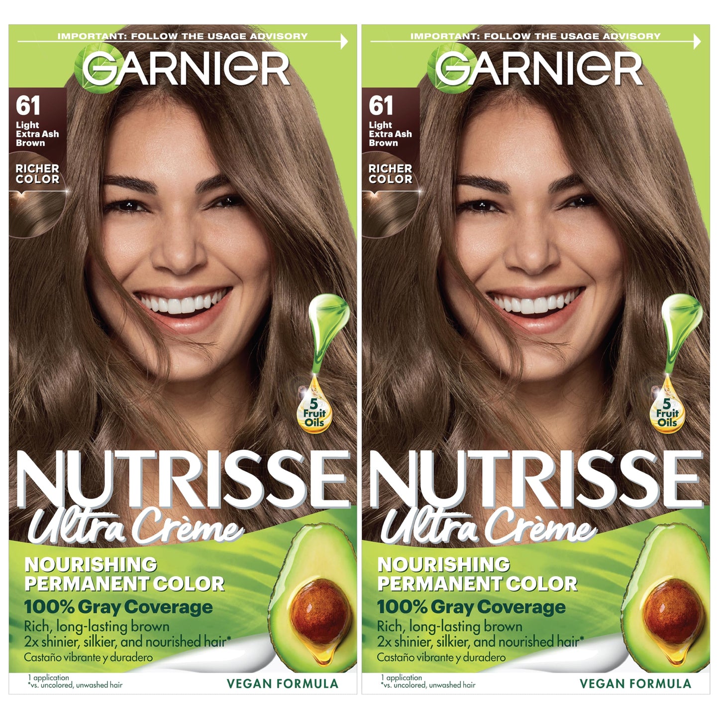 Dark Slate Gray Garnier Nutrisse Ultra Crème Hair Color, Permanent Hair Dye with 100% Gray Coverage, Vegan & Cruelty-Free, 61 Light Extra Ash Brown (Mochaccino), 2 Count