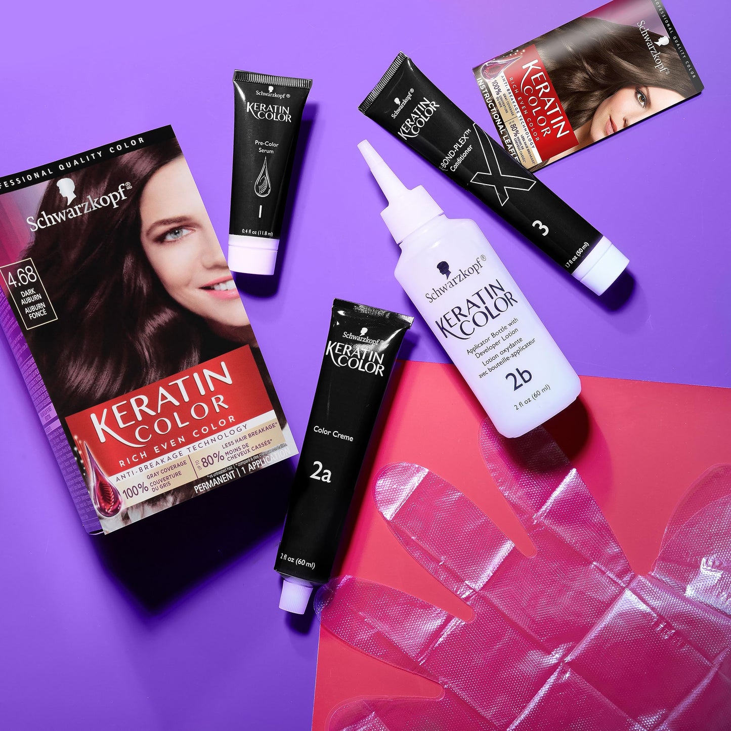 Plum Schwarzkopf Keratin Color Permanent Hair Color Cream, 4.68 Dark Auburn, 1 Kit