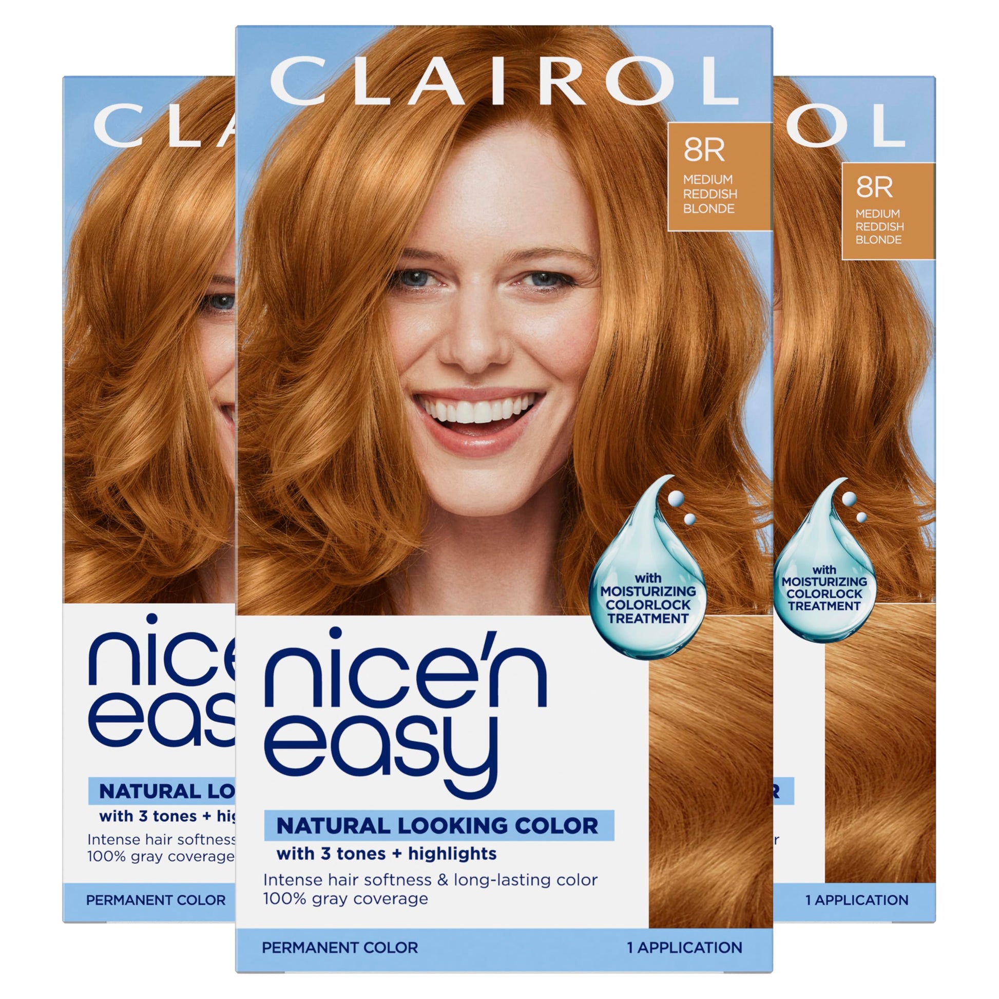 White Smoke Clairol Nice'n Easy Permanent Hair Dye, 8R Medium Reddish Blonde Hair Color, Pack of 3