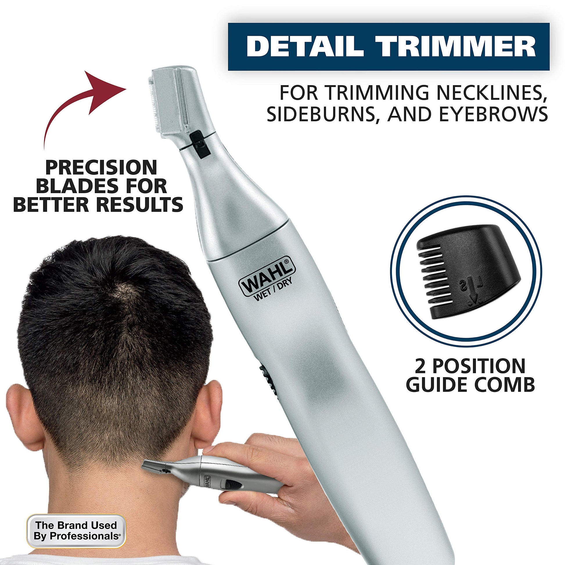 White Smoke Wahl Men’s Nose Hair Trimmer, for Eyebrows, Neckline, Nose & Ear Hair, Precision Detail Trimming with Interchangeable Heads, Battery Included - Model 5545-400