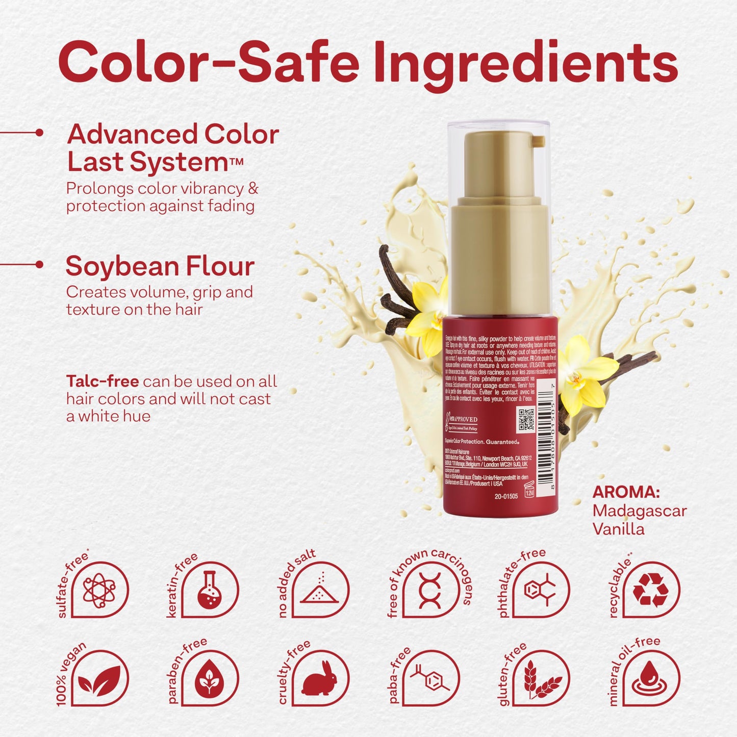 Lavender Colorproof Volume Hair Powder Spray 0.4 Fl. Oz. Talc Free Powder Texture Spray, Madagascar Vanilla Scent