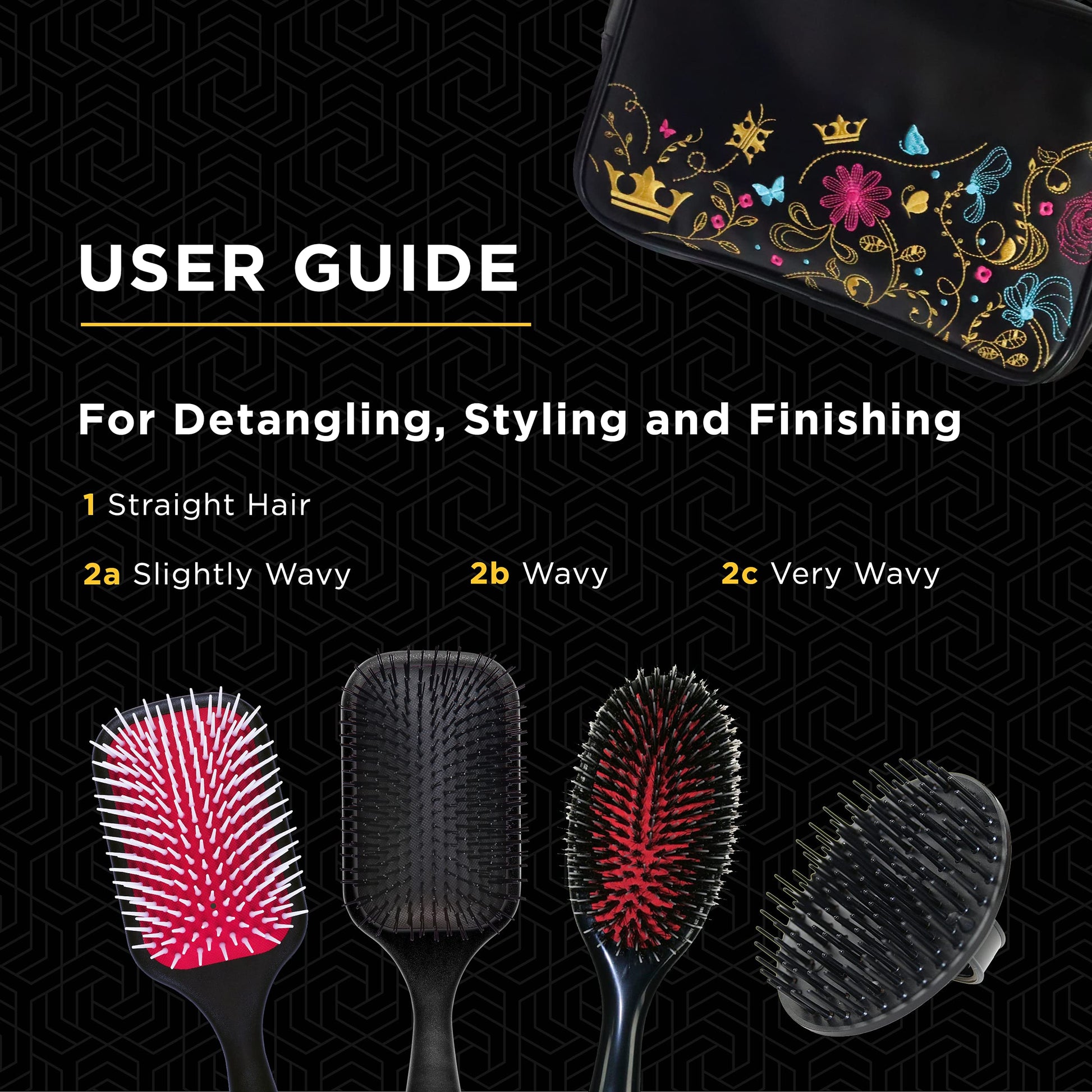 Black Denman Signature Styling Set - the ultimate hair brush gift set for detangling, styling and smoothing hair