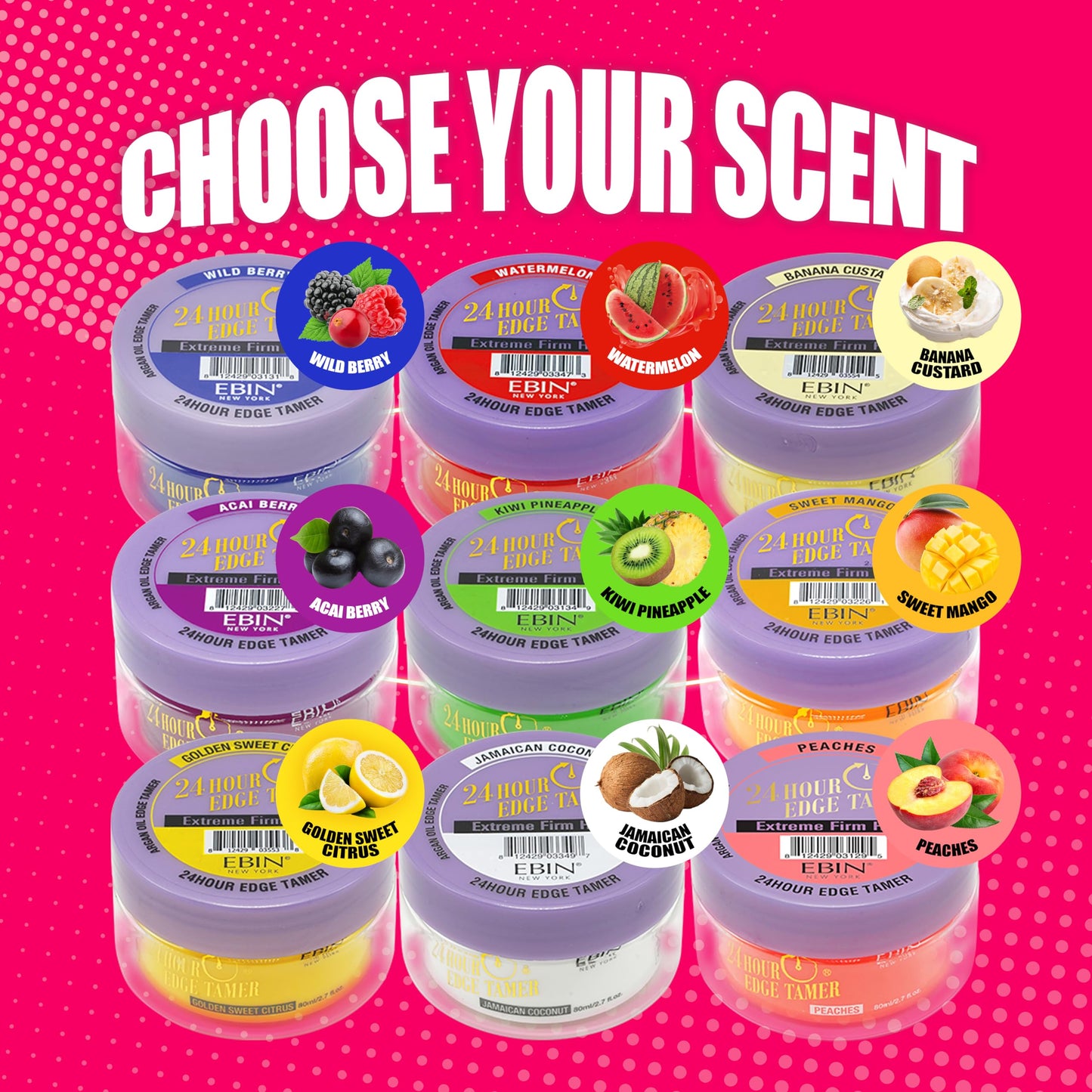 Deep Pink EBIN NEW YORK 24 Hour Edge Tamer Refresh (2.7 oz, Kiwi Pineapple)