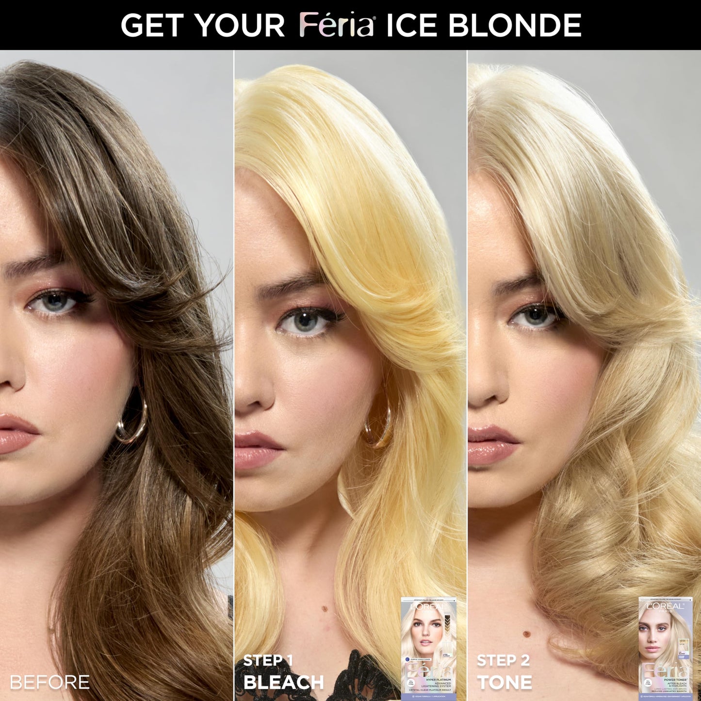 Wheat L’Oreal Paris Feria Long-Lasting Anti Brass Power Hair Toner, Ammonia Free Demi Permanent Hair Color, Ice Blonde Hair Toner, 1 Application