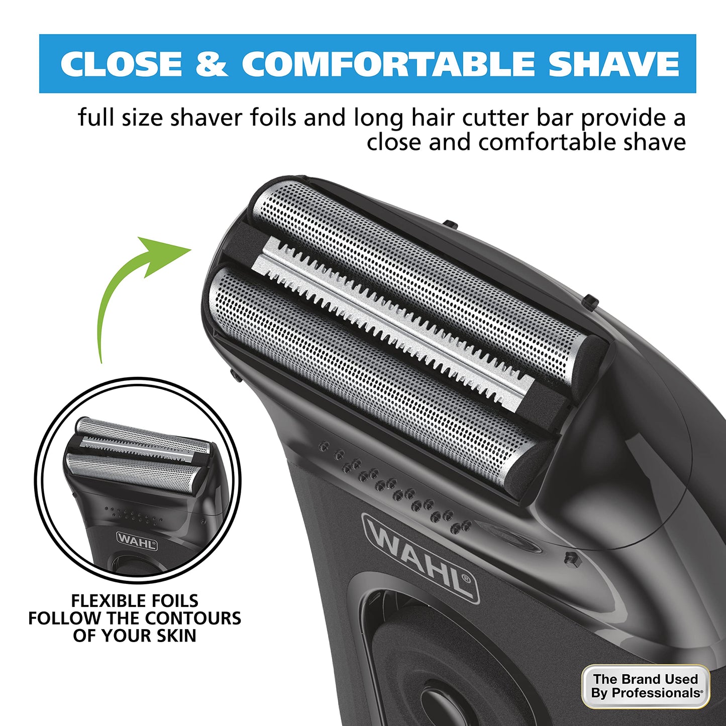 White Smoke Wahl Compact Rechargeable Lithium Ion Shaver Kit with Hygienic Rinseable Foils & Cutter Bar with Dual Flexible Foils That Move with The Contours of Your Face - 7065