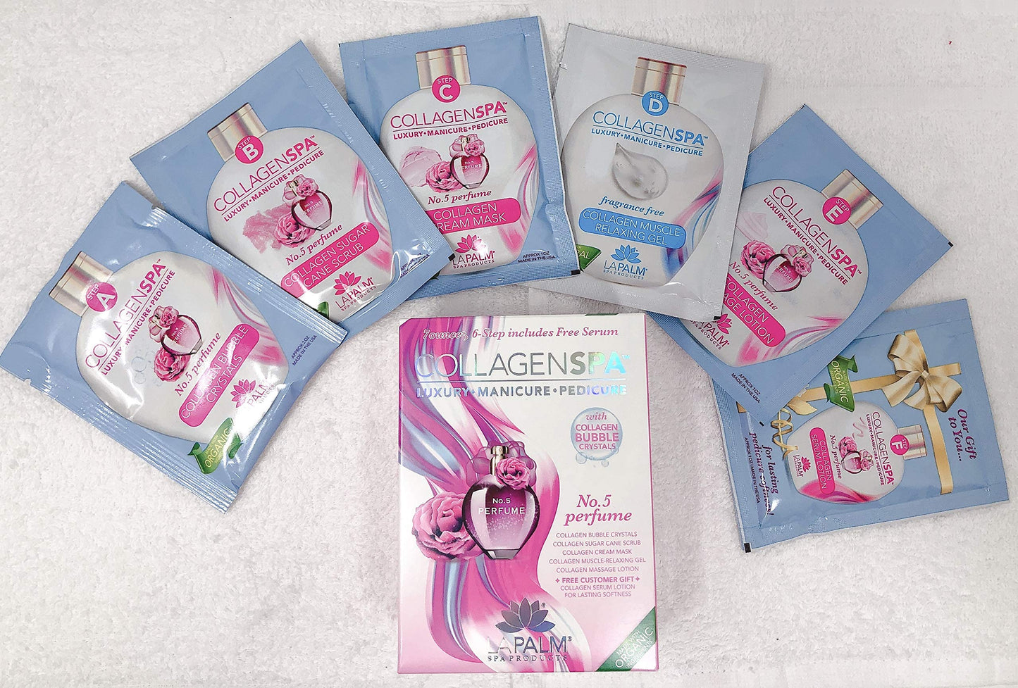 Lavender La Palm Collagen Spa Luxury Manicure and Pedicure with Collagen Bubble Crystals - No.5 Perfume (4 Packs)