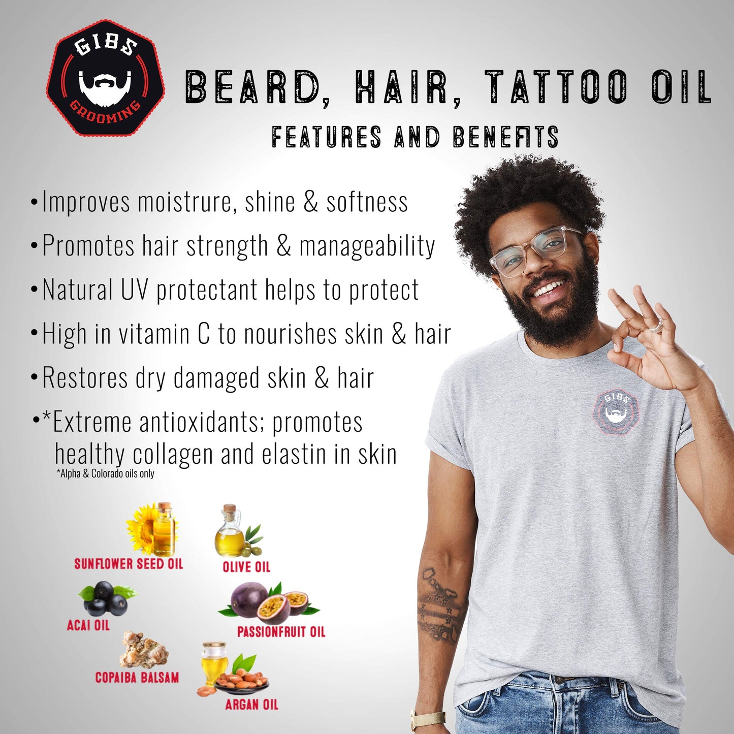 White Smoke GIBS Grooming - Alpha Male Beard, Hair & Tattoo Oil (1 fl oz) Collectible Glass Skull Bottle - Softens & Strengthens - Skin Moisturizer - Vitamin C - UV Shield - Travel Size - Beard Oil - Made in USA