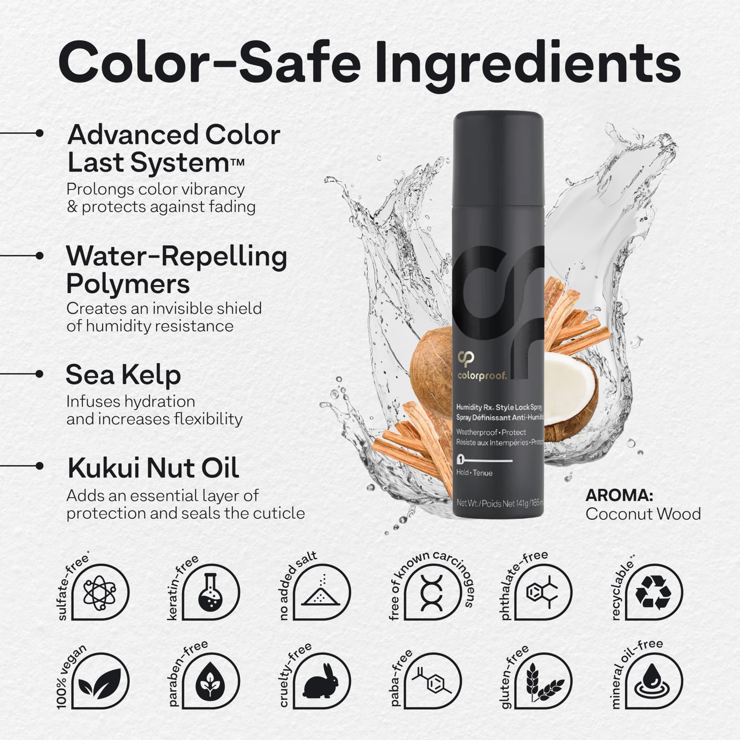 Lavender Colorproof Humidity Rx Style Lock Hair Spray 5 Fl. Oz. Sulfate Free Hairspray with Coconut Wood Scent