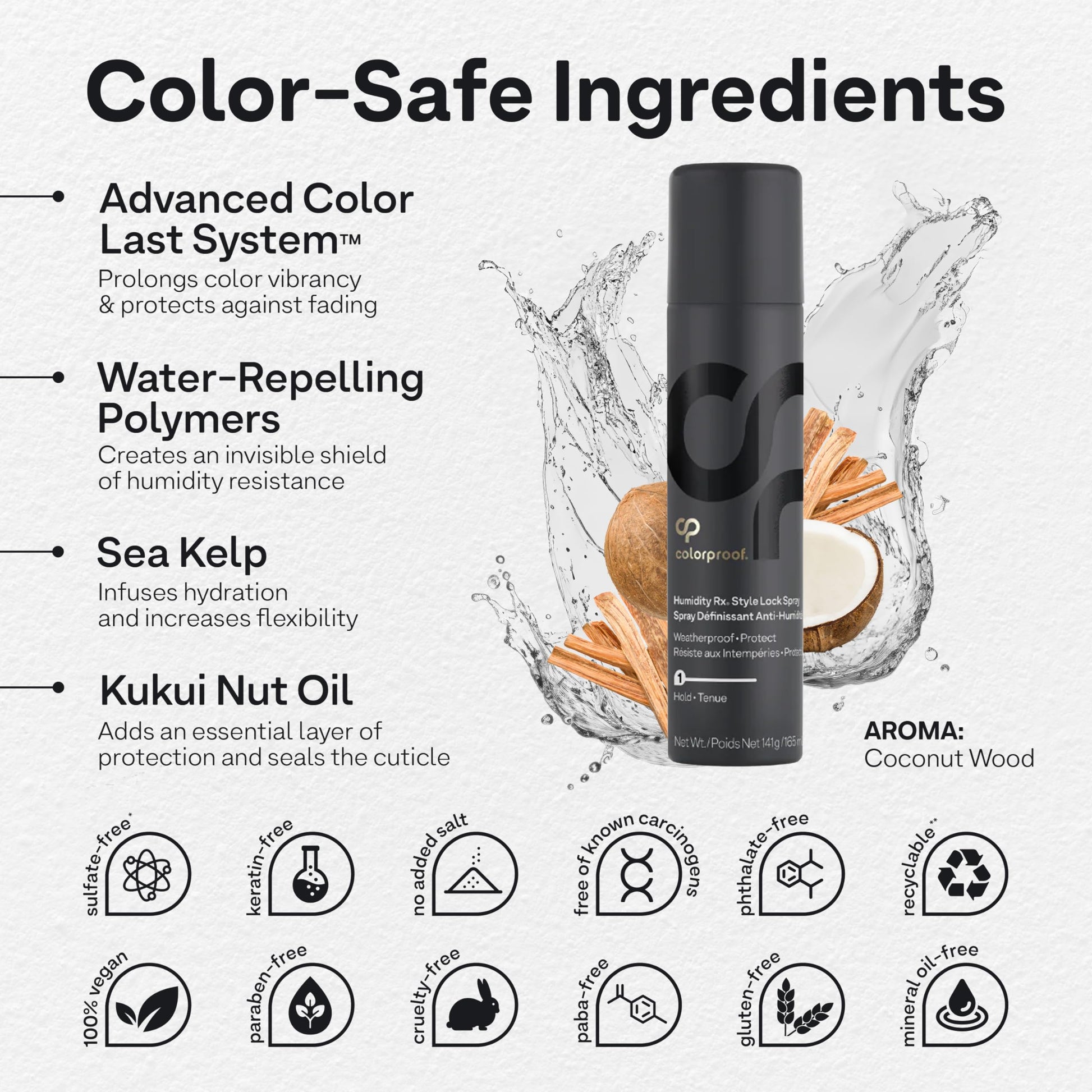 Lavender Colorproof Humidity Rx Style Lock Hair Spray 5 Fl. Oz. Sulfate Free Hairspray with Coconut Wood Scent