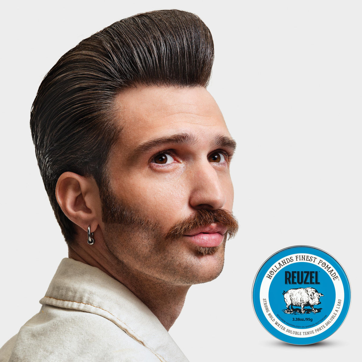 REUZEL Blue Pomade, Strong All Day Hold, Water Soluble Styling, High Shine and Flake Free, Easy To Wash Out, For All Hair Types