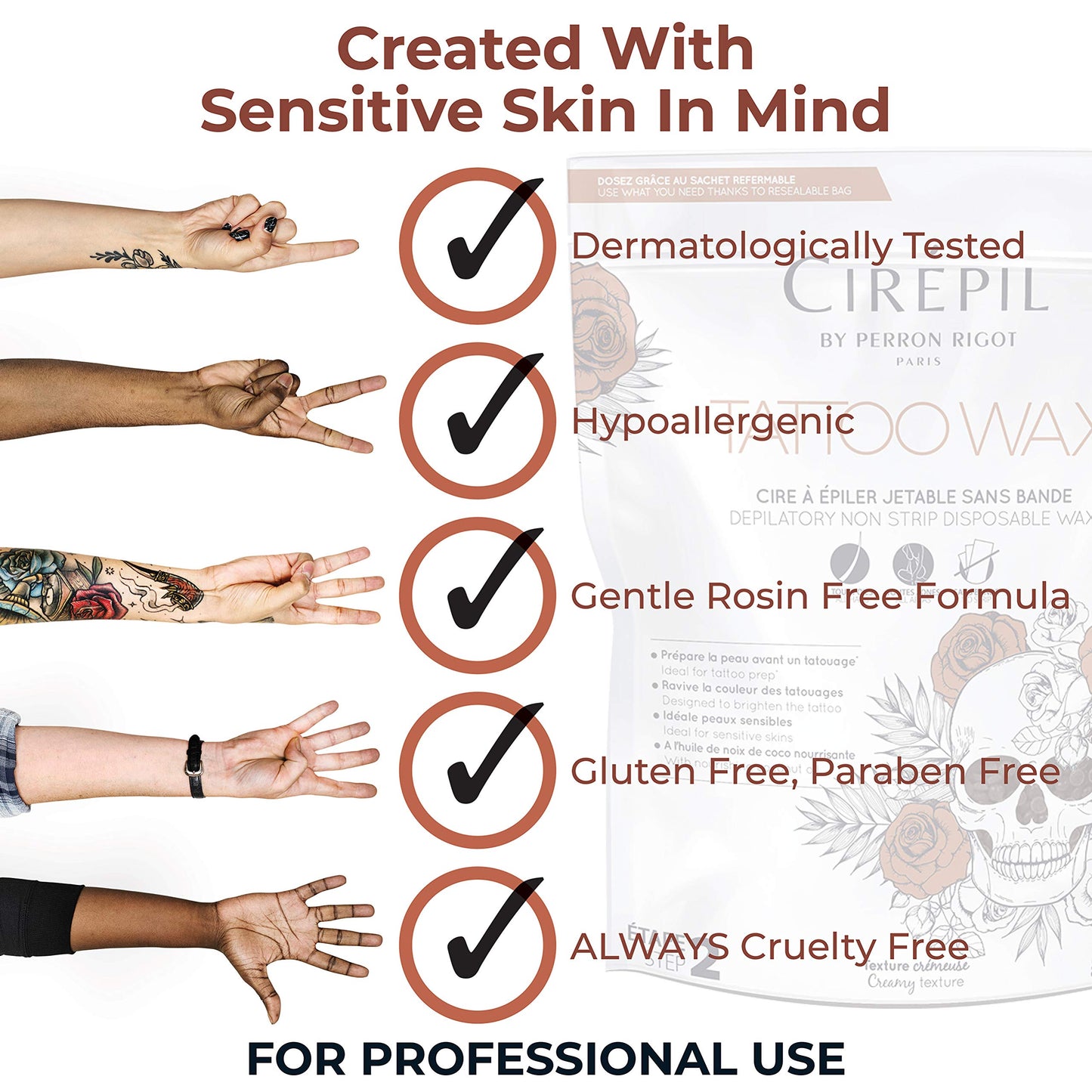White Smoke Cirepil - TATTOO - Sublim Care - 800g, 28.22oz Patented Wax Beads for Tattooed Areas - Illuminates, Redefines & Brightens Skin