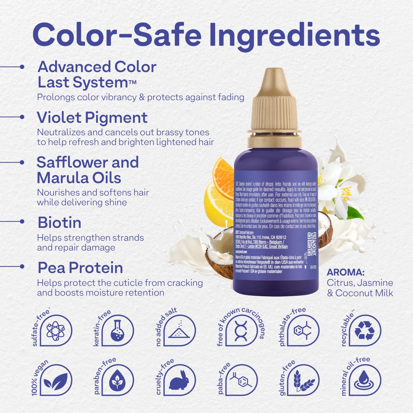 White Smoke Colorproof Toning Drops 1 Fl. Oz. Toner for Blonde Hair w/Citrus, Jasmine & Coconut Milk Scent, Highly-Pigmented, Instant Hair Toner