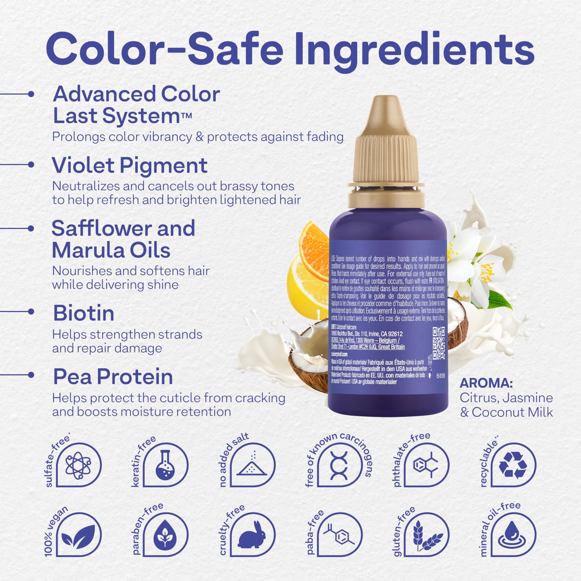 White Smoke Colorproof Toning Drops 1 Fl. Oz. Toner for Blonde Hair w/Citrus, Jasmine & Coconut Milk Scent, Highly-Pigmented, Instant Hair Toner