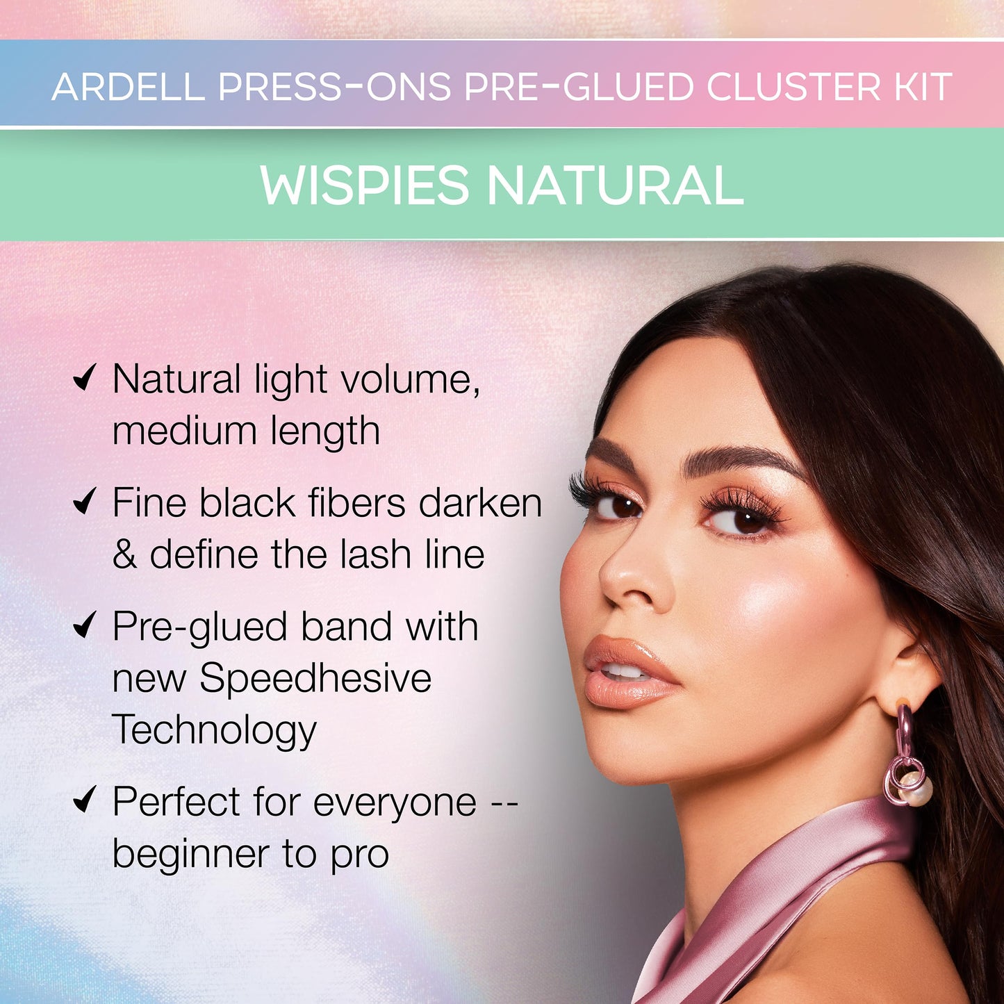 Black Ardell Press On Pre-Glued Eyelash Extension with Applicator - Wispies Natural, Customizable DIY Lash Clusters, Beginner Friendly Individual Lashes, 30 Count