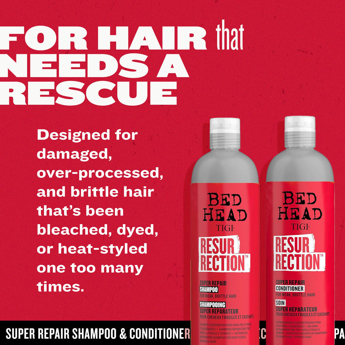 Firebrick TIGI Bed Head Resurrection Hair Repair Shampoo and Conditioner Set for Dry and Damaged Hair, Maximum Strength with Resurrection Plant, 25.36 fl oz