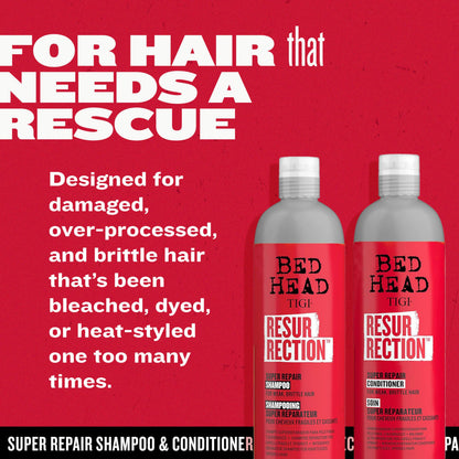 Firebrick TIGI Bed Head Resurrection Hair Repair Shampoo and Conditioner Set for Dry and Damaged Hair, Maximum Strength with Resurrection Plant, 25.36 fl oz