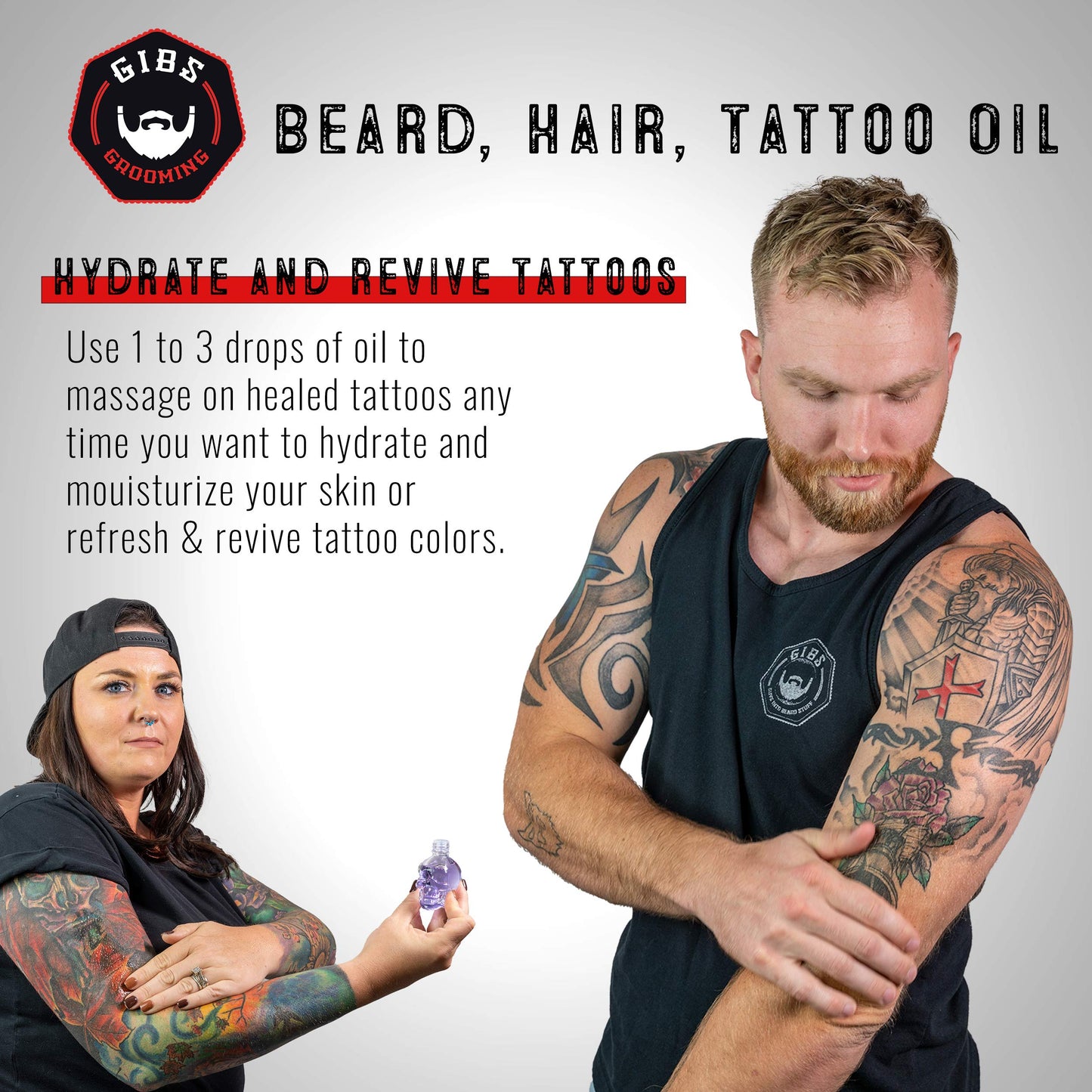 White Smoke GIBS Grooming - Alpha Male Beard, Hair & Tattoo Oil (1 fl oz) Collectible Glass Skull Bottle - Softens & Strengthens - Skin Moisturizer - Vitamin C - UV Shield - Travel Size - Beard Oil - Made in USA