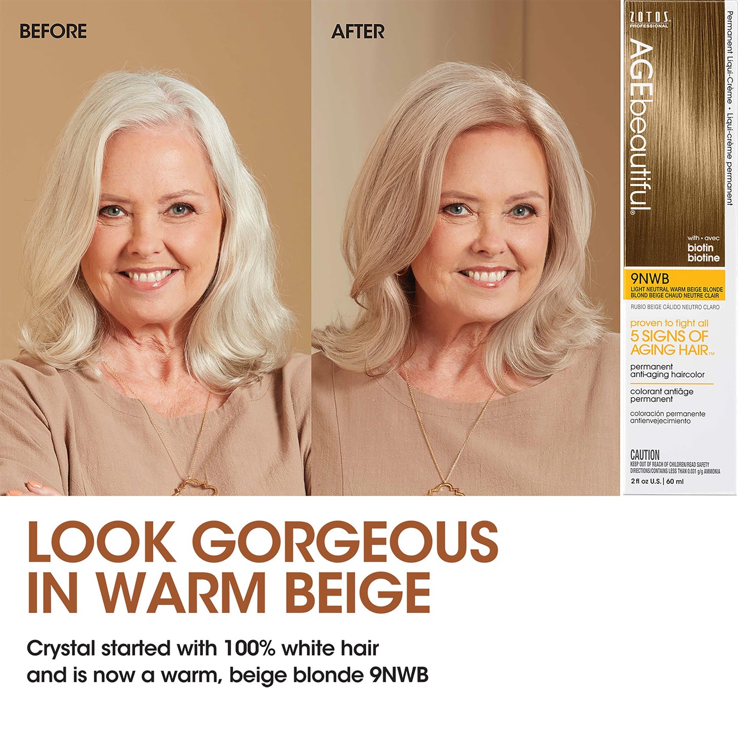 White Smoke AGE beautiful Permanent Hair Color Dye Liqui Creme | 100% Gray Coverage | Anti-Aging Haircolor | Biotin for Thicker, Fuller Hair | Professional Salon Coloring | 8NWB Medium Neutral Warm Beige Blonde