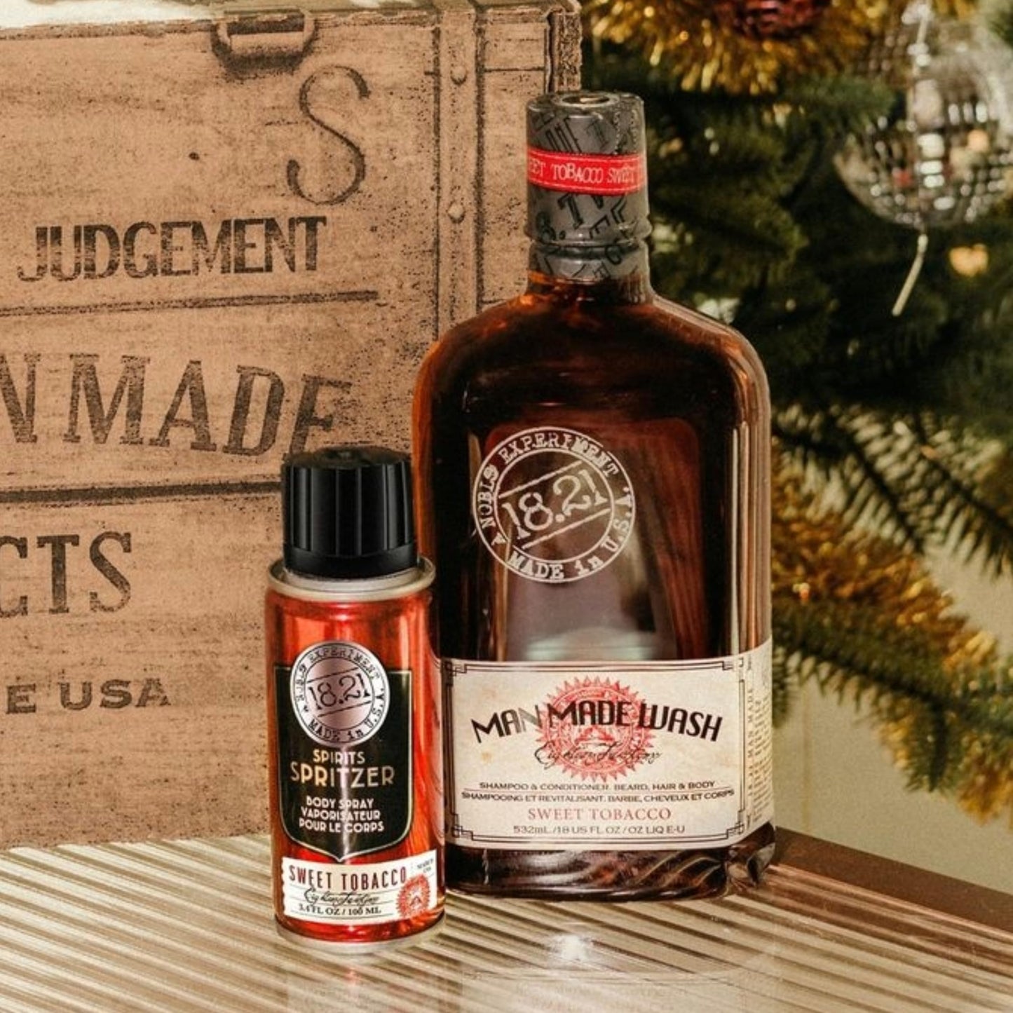 Rosy Brown 18.21 Man Made Original Sweet Tobacco Scent 3-in-1 Body Wash and Spirit Spritzer 2-Pack Bundle, All Hair & Skin Types for Men, Strengthens and Moisturizes in a Manly Aroma