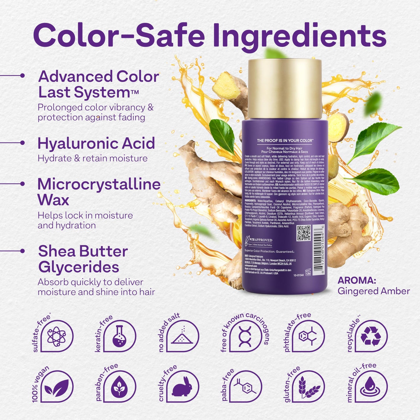 White Smoke Colorproof Moisture Styling Crème 6.7FL. Oz. Leave-In Moisturizing Heat and Color Protection Cream for Smooth & Soft Finish, Gingered Amber Scent