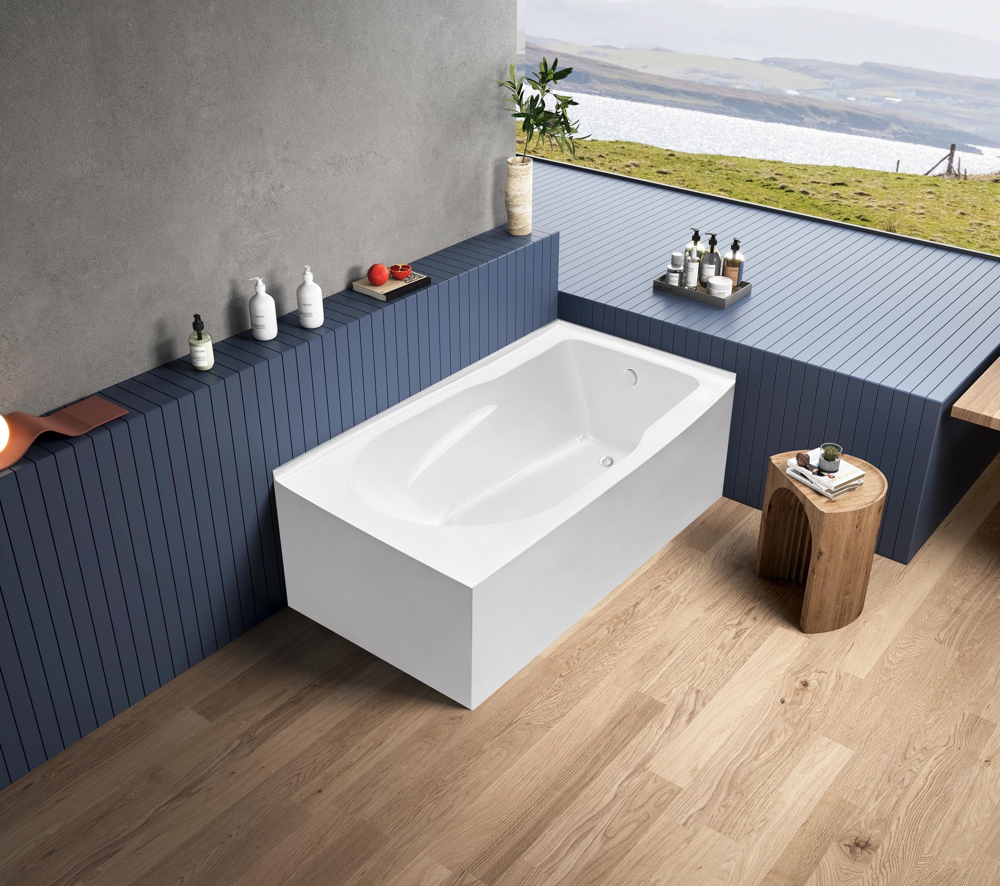Dim Gray Aqua Eden VTAM6032R21TS 60-Inch Acrylic 2-Wall Corner Alcove Tub with Right Hand Drain, White