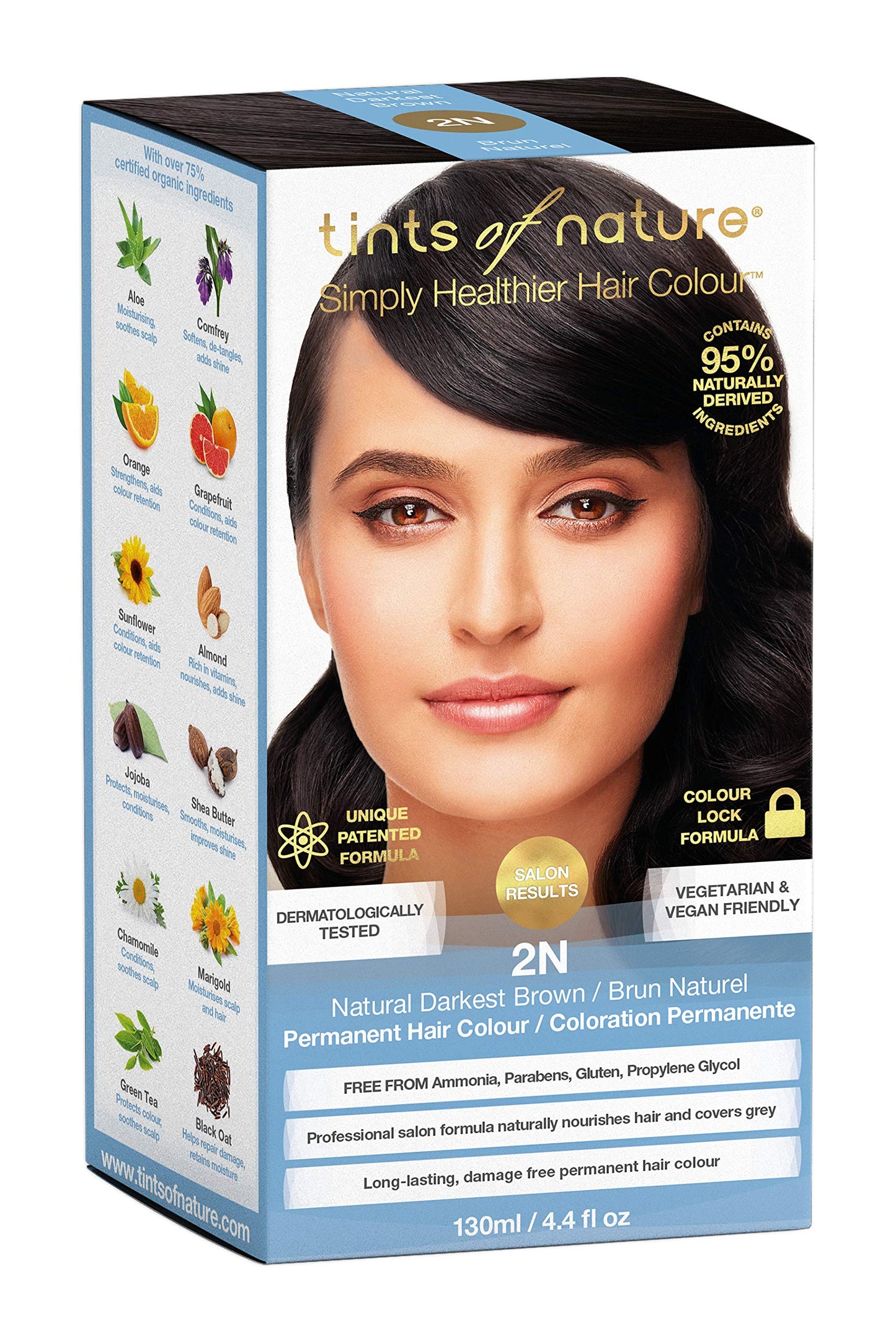 White Smoke Tints of Nature 2N Natural Darkest Brown Permanent Hair Dye, Nourishes Hair and Covers Greys, Ammonia-Free, 4.4 fl oz