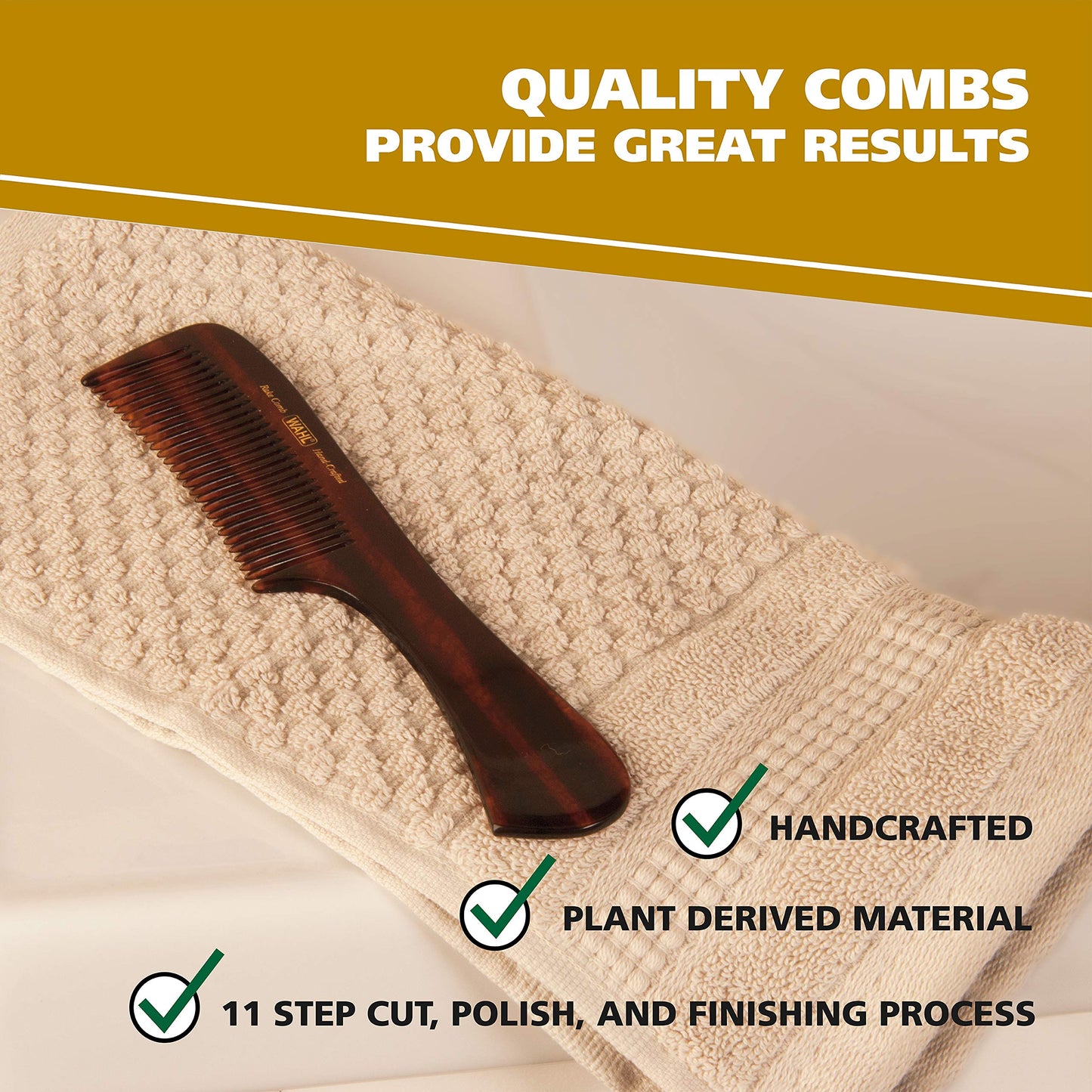 Tan Wahl av2022-Wahl Clipper-comb for mens grooming handcrafted hand cut with cellulose acetate smooth rounded tapered teeth model-63b16a13