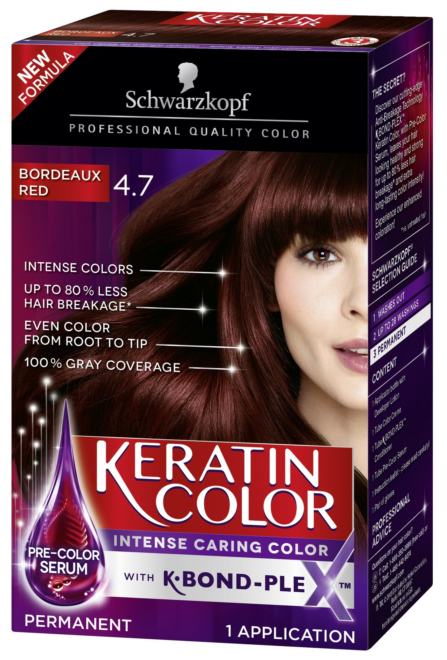 Black Schwarzkopf Keratin Color Anti-Age Hair Color Cream, 4.7 Bordeaux Red (Packaging May Vary)