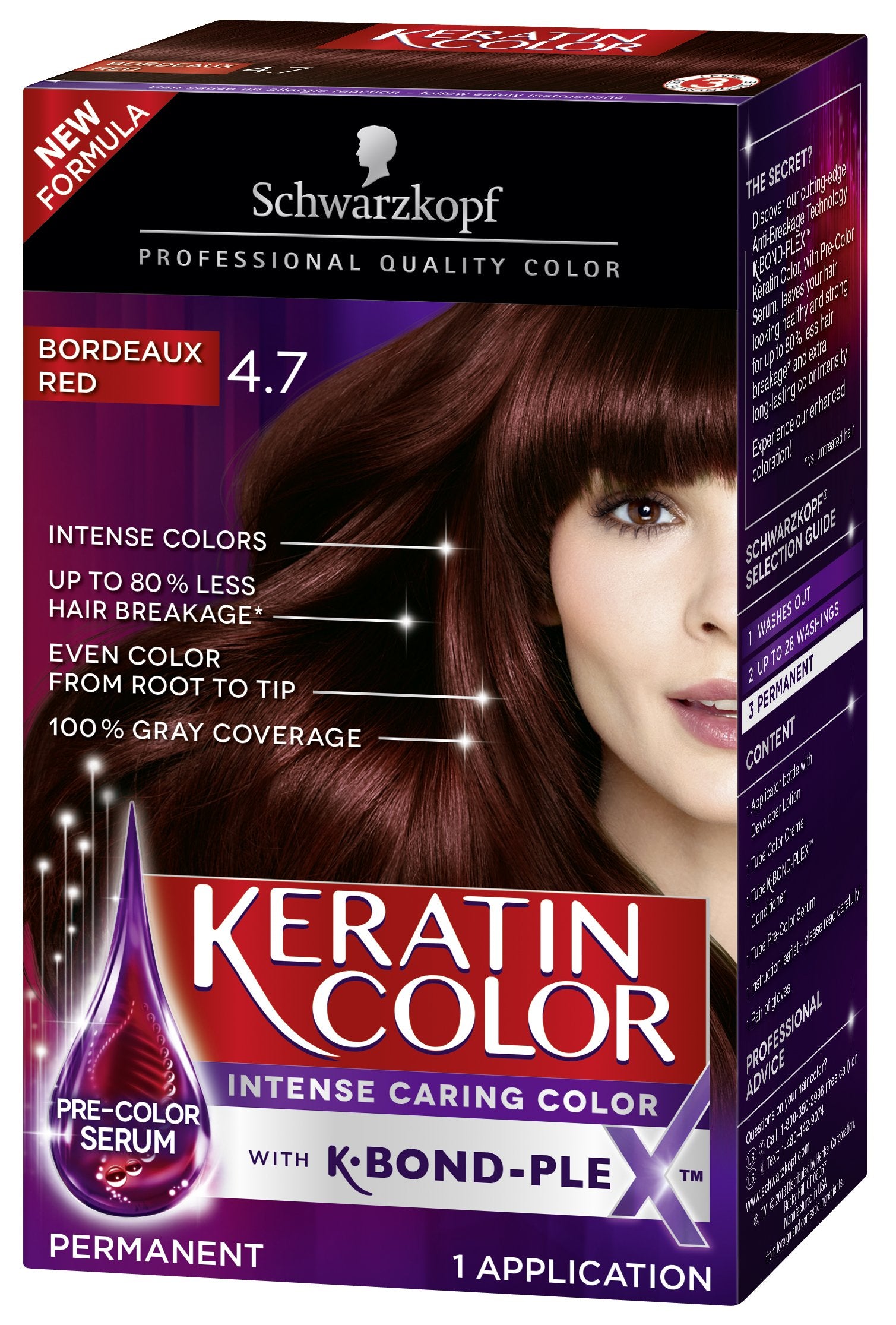 Black Schwarzkopf Keratin Color Anti-Age Hair Color Cream, 4.7 Bordeaux Red (Packaging May Vary)