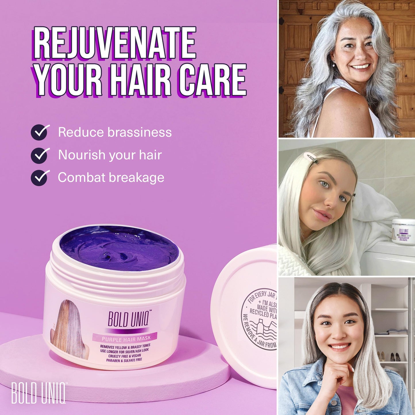Orchid Bold Uniq Purple Hair Mask - Toner For Blonde, Platinum, Bleached, Silver, Gray, Ash & Brassy Hair - Remove Yellow Tones & Condition Dry, Damaged Hair - Cruelty Free & Vegan - 6.76oz