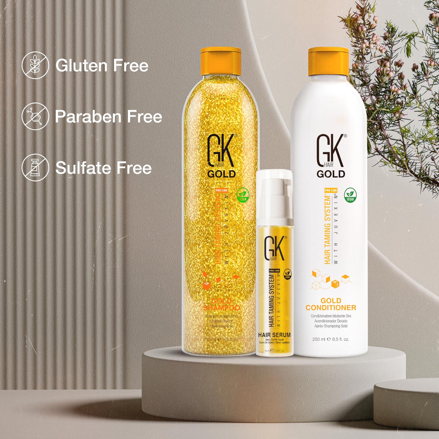 Rosy Brown GK Hair Gold Shampoo and Conditioner Duo with Free Argan Oil Serum Contains Argan Oil, Shea Butter, Natural Oils for Hairs Moisturizing Shine and Protection