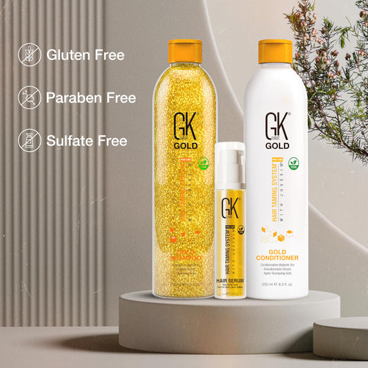 Rosy Brown GK Hair Gold Shampoo and Conditioner Duo with Free Argan Oil Serum Contains Argan Oil, Shea Butter, Natural Oils for Hairs Moisturizing Shine and Protection