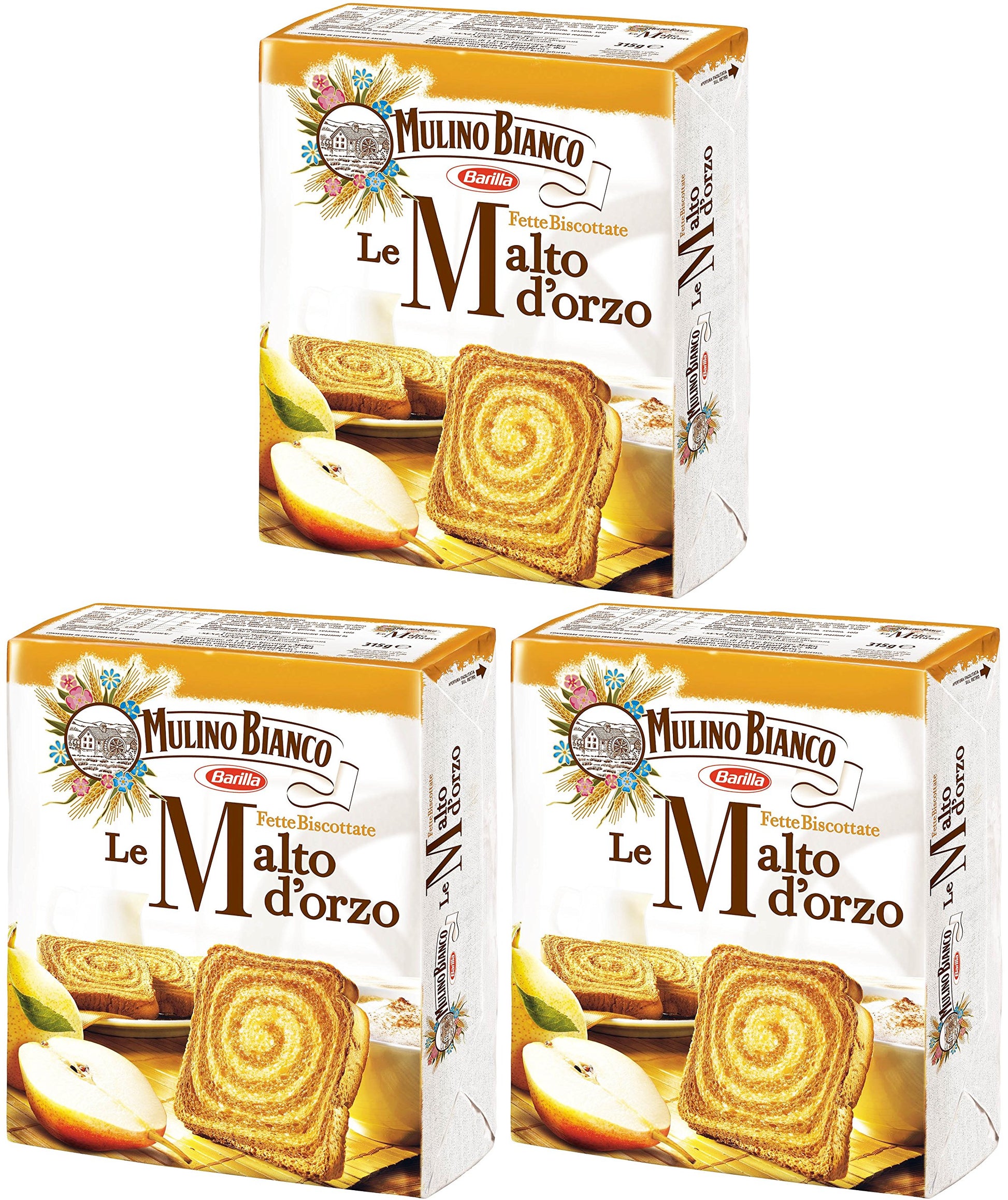 White Smoke Mulino Bianco: "Le Malto d'orzo" Malted Barley Rusks, 32 count 11.11 Ounces (315g) Package (Pack of 3) [ Italian Import ]