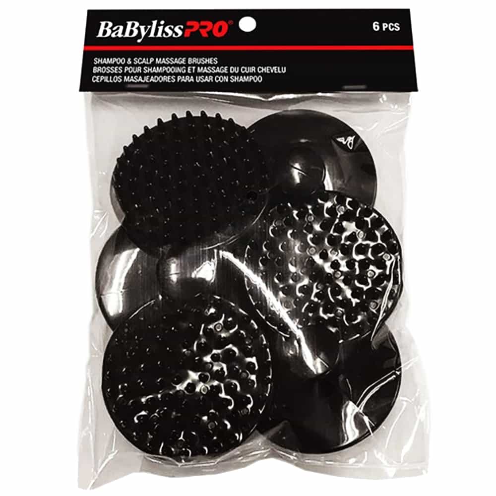 Black BaBylissPRO Shampoo & Scalp Massage Brushes 6pcs - 37510