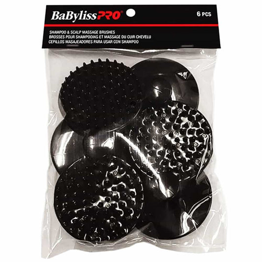 Black BaBylissPRO Shampoo & Scalp Massage Brushes 6pcs - 37510