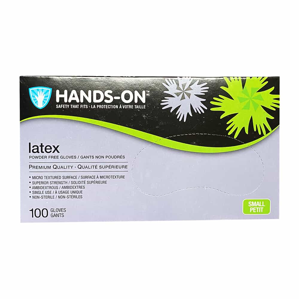 Light Gray Hands On Latex PF MedicalExam Gloves 100PK - Small 00210