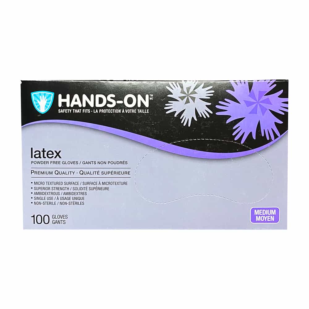 Light Gray Hands On Latex PF MedicalExam Gloves 100PK - Medium 00220
