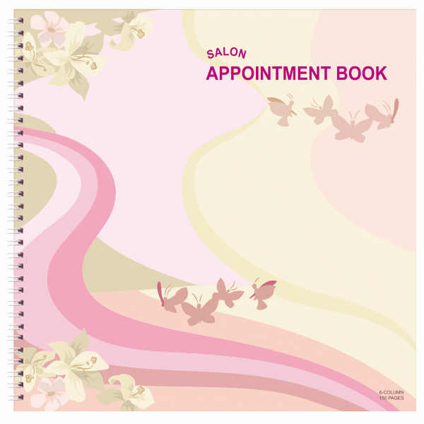 Beige Deluxe Salon Appointment Book - 6 Column Butterfly AB106