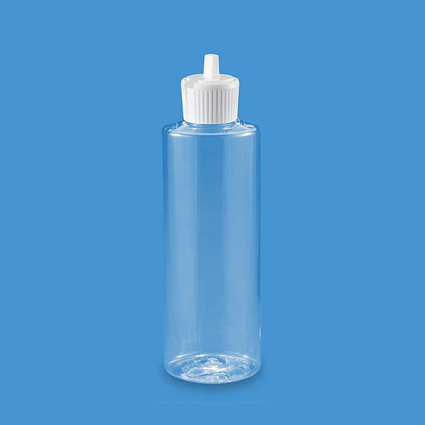 Cornflower Blue Clear Cylinder Bottles - 4 oz, Flip Top Cap 00617