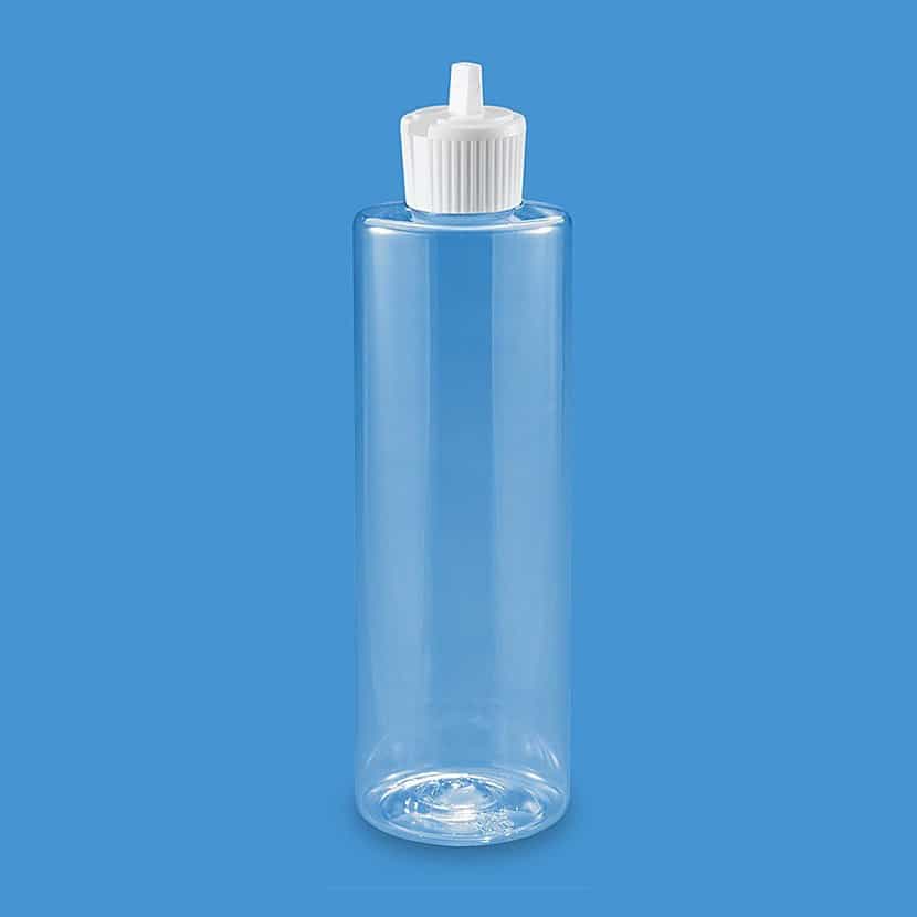 Cornflower Blue Clear Cylinder Bottles - 8 oz, Flip Top Cap 00618