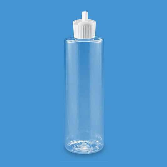 Cornflower Blue Clear Cylinder Bottles - 8 oz, Flip Top Cap 00618