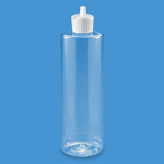 Cornflower Blue Clear Cylinder Bottles - 16 oz, Flip Top Cap 00620