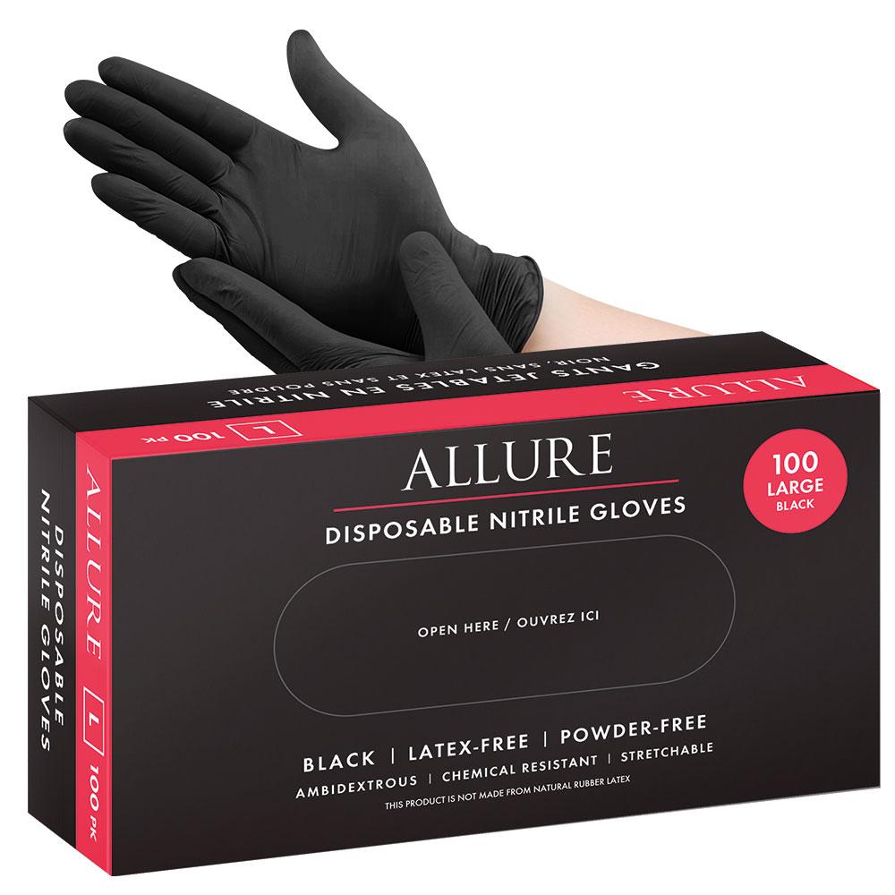 White Smoke Allure Nitrile Disposable Gloves Black 100pk - Medium