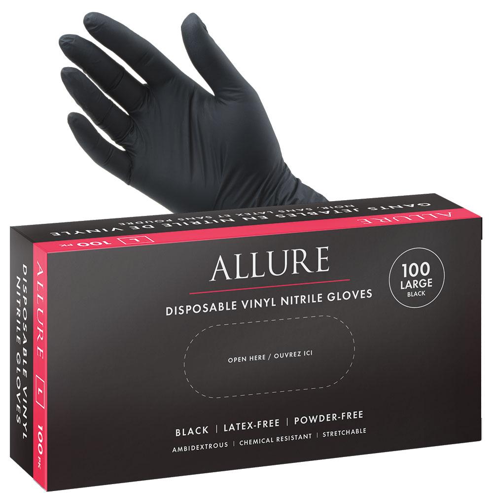 White Smoke Allure Vinyl Nitrile Gloves Black 100pk - Small