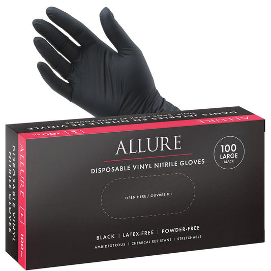 White Smoke Allure Vinyl Nitrile Gloves Black 100pk - Small