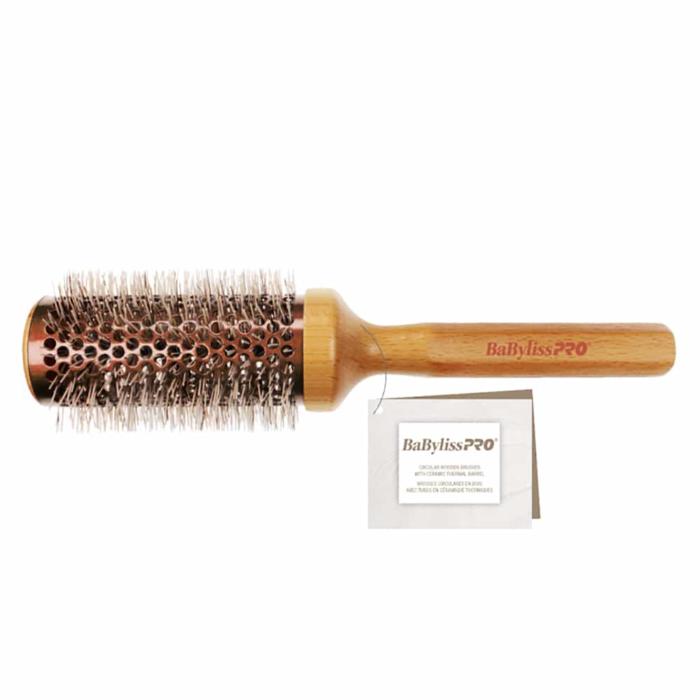 White Smoke BaByLissPRO Ceramic Brush With Wood Handle 43mm BABBEE43ESC