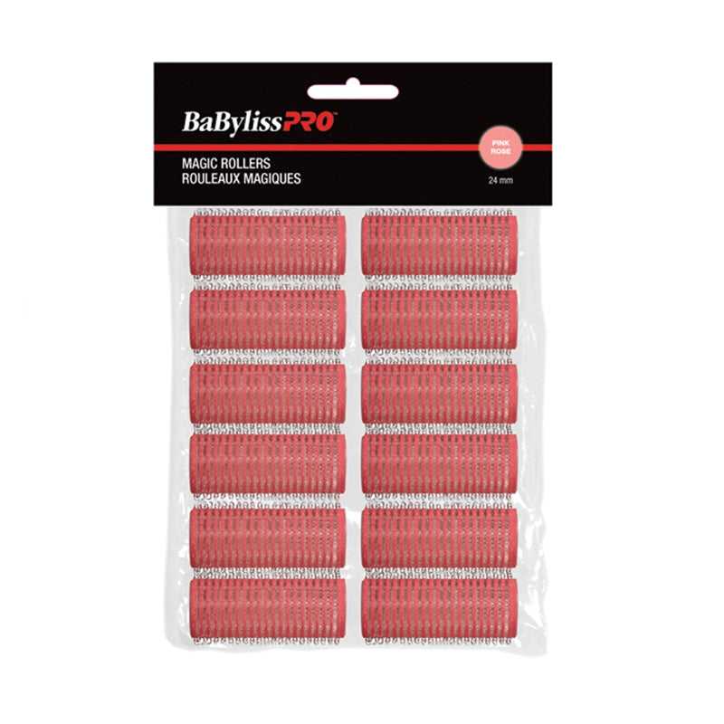 Black BaBylissPRO  Velcro Rollers  Pink  24mm  12/bag