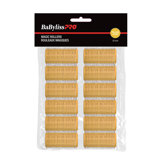 Black BaBylissPRO  Velcro Rollers  Yellow  32mm  12/bag
