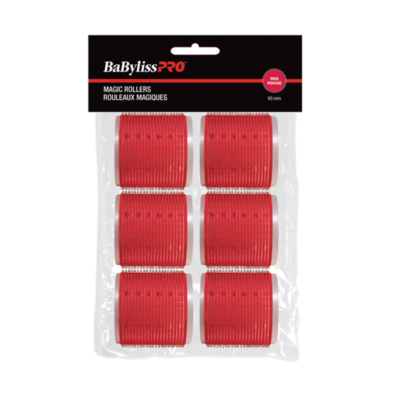 Black BaBylissPRO  Velcro Rollers  Red  65mm  6/bag